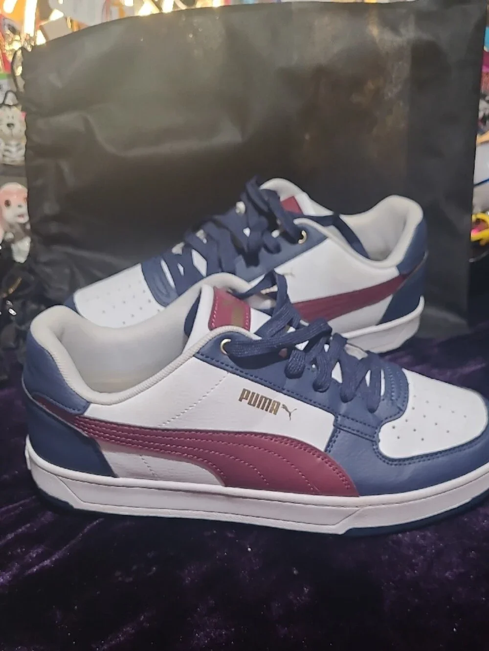 Puma Size 8.5 Navy, White & Burgundy Low-Top Sneakers